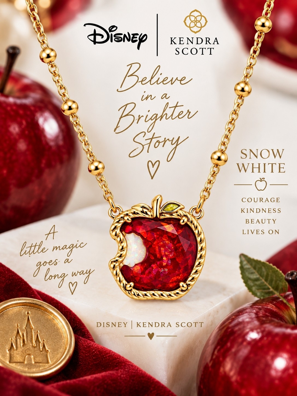Disney x Kendra Scott Snow White Red Opal Apple Necklace NWT
